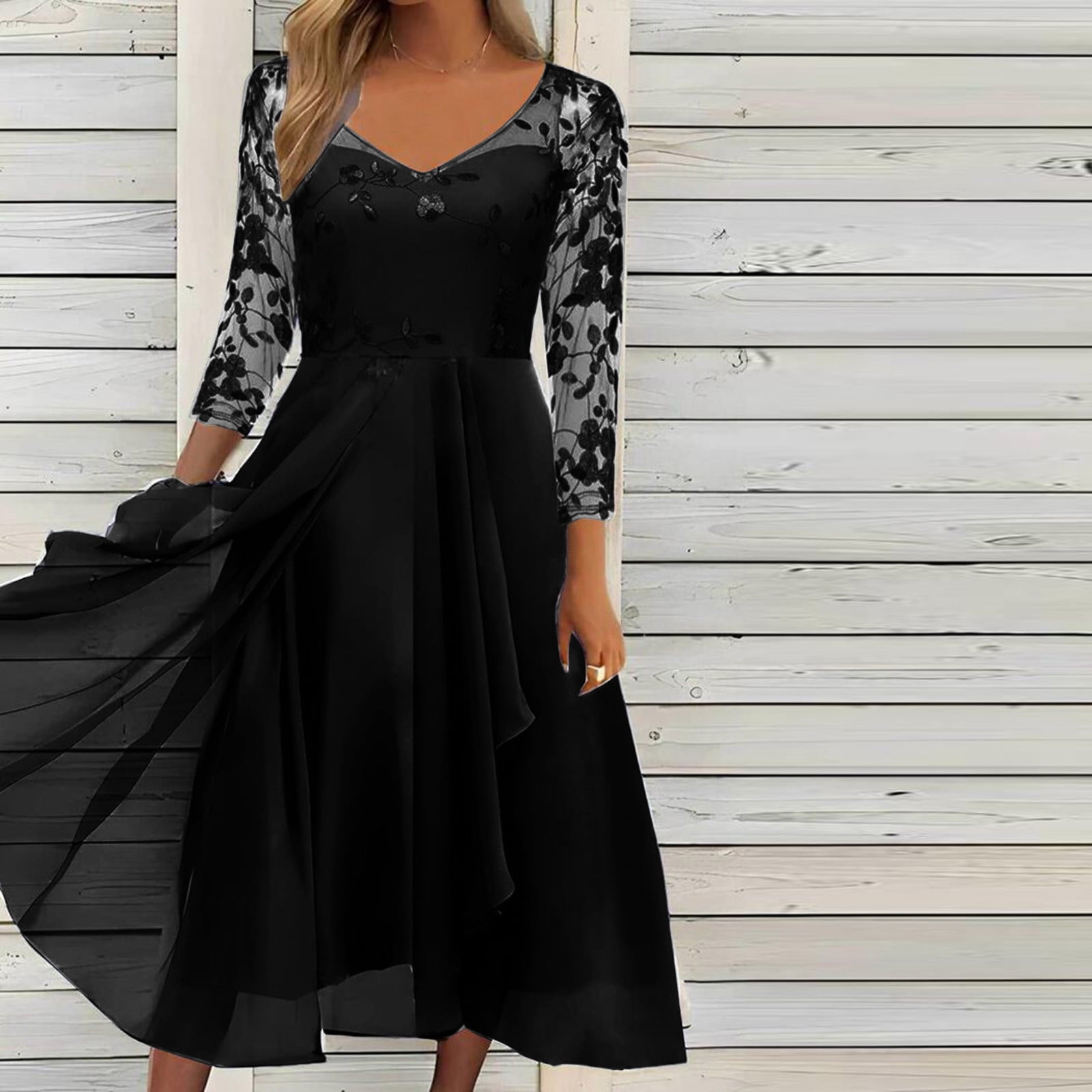 3 4 sleeve dresses for wedding guest
